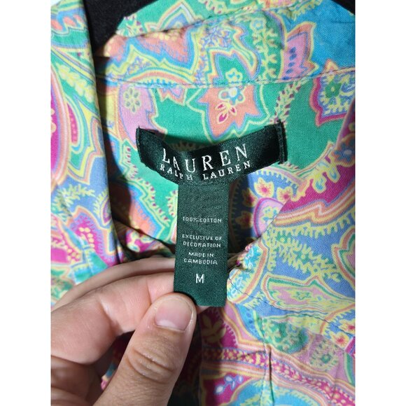 Lauren Ralph Lauren Multicolor Paisley Cuffed Sleeve Button Up Shirt Medium - Picture 5 of 10